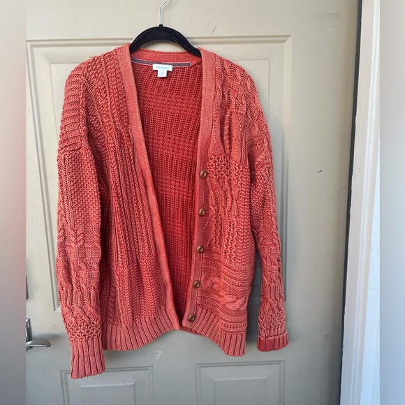 SUNDANCE Taylor Cardigan Chunky Muxed Cable Knit Rust Terracotta - Picture 2 of 5